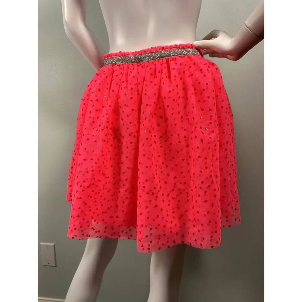 Cat & Jack Neon Pink Hearts Tulle Tutu Ballet Mini Skirt size Girls XL 14/16